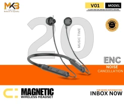 MKB V01 MAGNETIC WIRELESS HEADSET AND ENC NOISE CANCELLTION